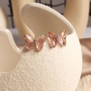 Pink Butterfly Silver Needle Stud Zircon Earrings - Beautiful Luxury Earrings